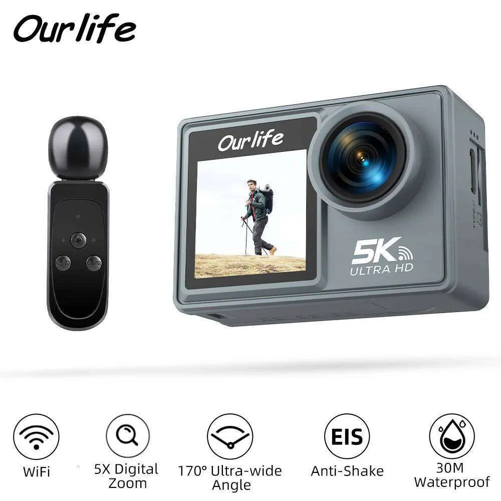 Ourlife Action 5K30FPS IPS Touch LCD 30M กันน้ํา Anti-Shake HD WiFi 4K60FPS กล้องกีฬาไมโครโฟนไร้สาย