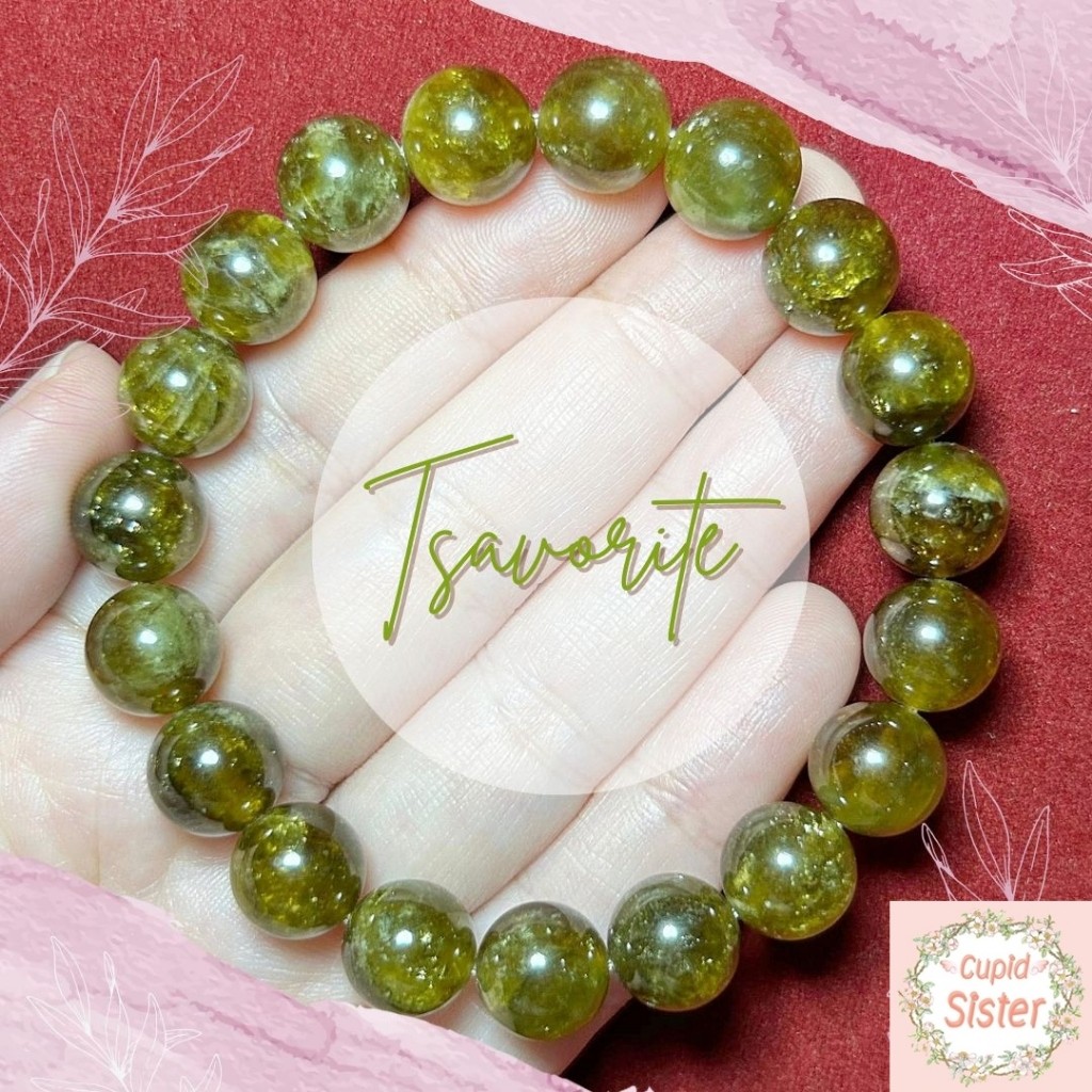 CupidSister สร้อยข้อมือหินกรีนการ์เน็ต Green Garnet /ซาโวไรต์ Tsavorite หินแห่งรักความรักและสุขภาพด