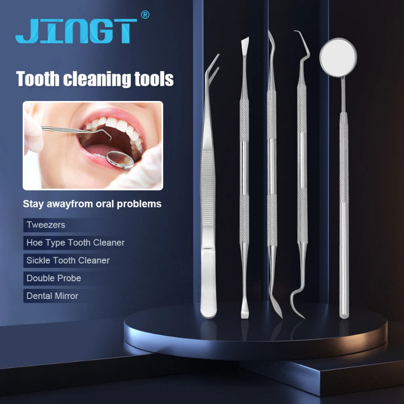 1PCS Stainless Steel Dentist Clean Tools Dental Mirror Double Probe Sickle /Hoe Tooth Cleaner Denta