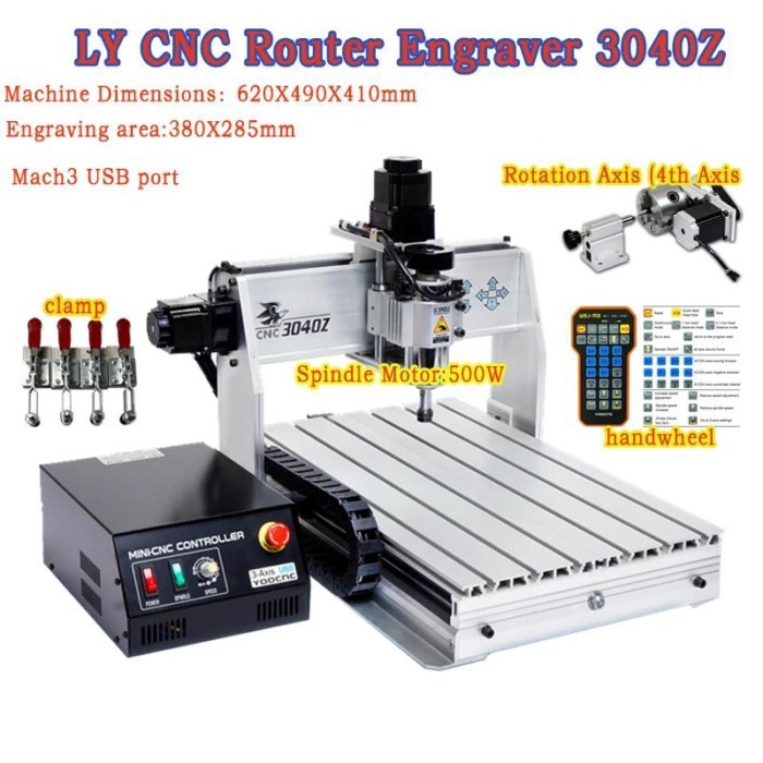LY CNC 3040Z-DQ 3 Axis 4axis CNC Router Engraver Engraving Milling Cutting Drilling Machine Ballscr