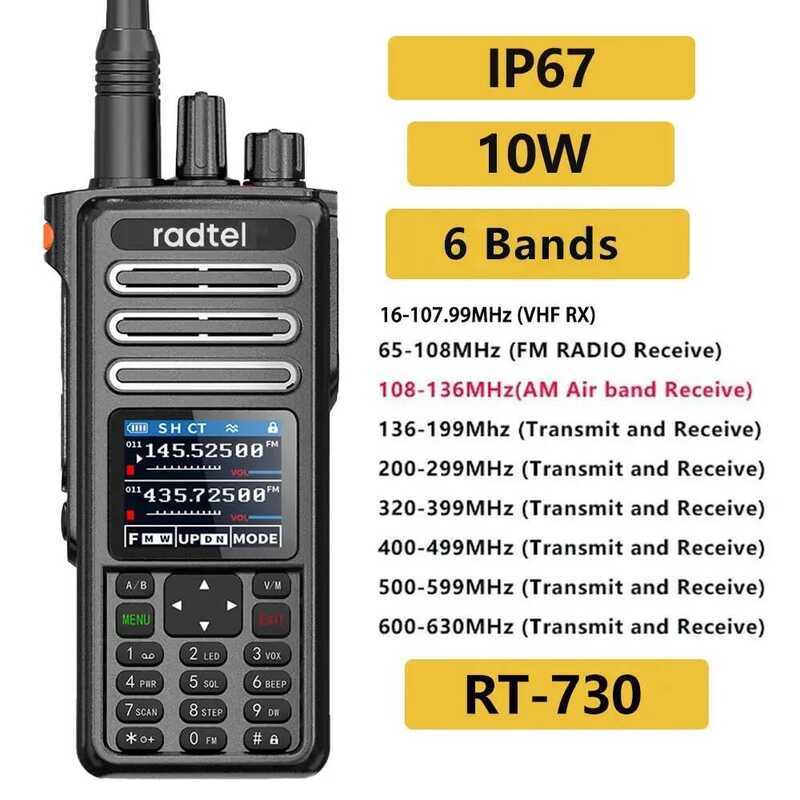 ◮ Ip67 กันน้ํา 10W Air Band Walkie Talkie CB SSB สมัครเล่น HT 199Ch Usb-C แบตเตอร Radtel Rt-730