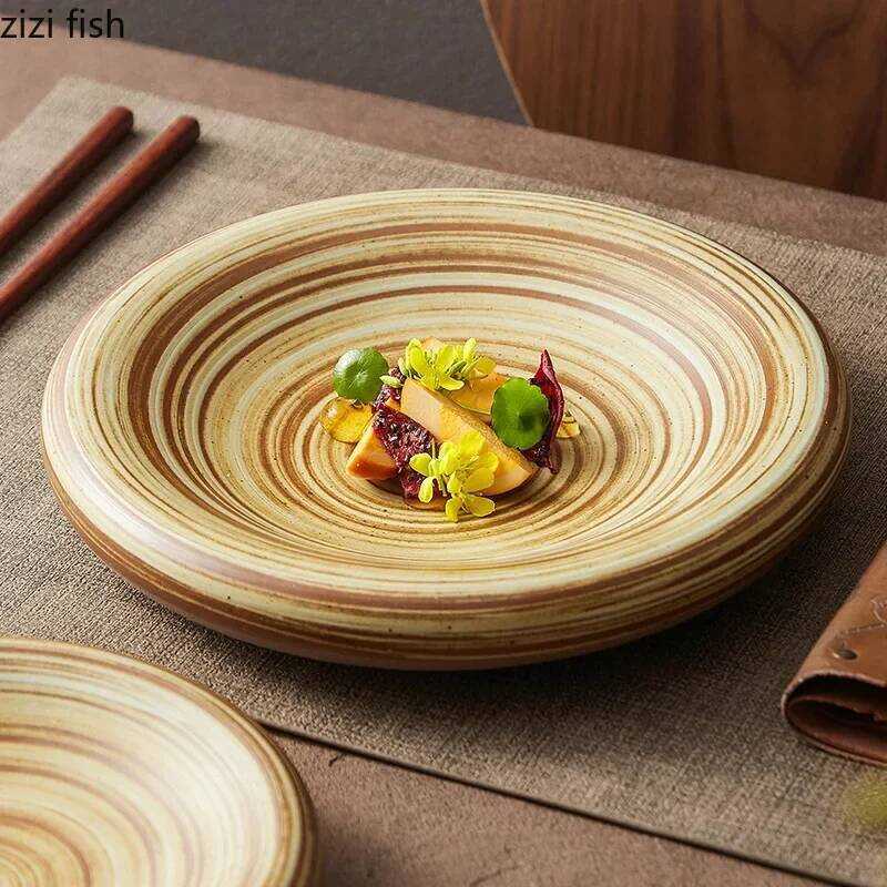 C Ceramic Plate Sushi Plate Dessert Dish Serving Plate Coarse Ceramic Double Layer Plates Restauran