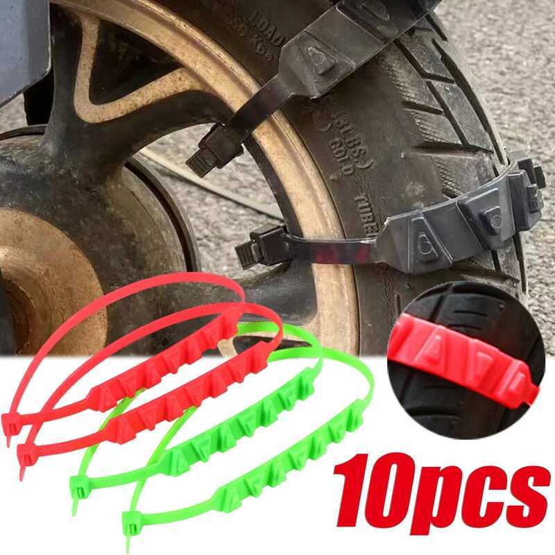 C 10Pcs Anti-Skid Snow Chains For Motorcycles Bicycles Winter Tire Wheels Non-Slip Cable Ties Motor
