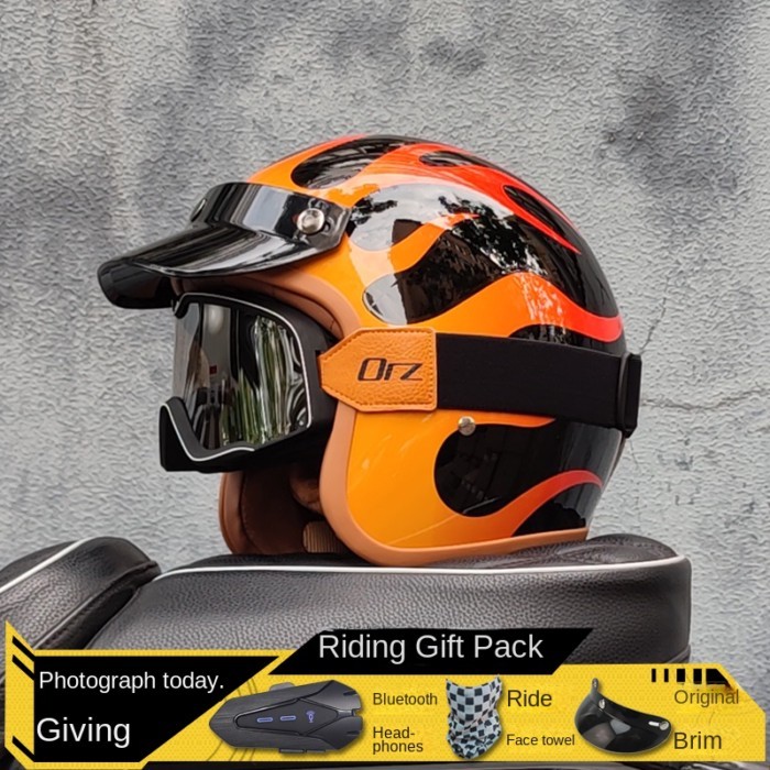 Vintage Orz Helmet Unisex 3/4 Helmet Anti-Fall Safety Retro Cruise Half Helmets Motorcycle Commuter