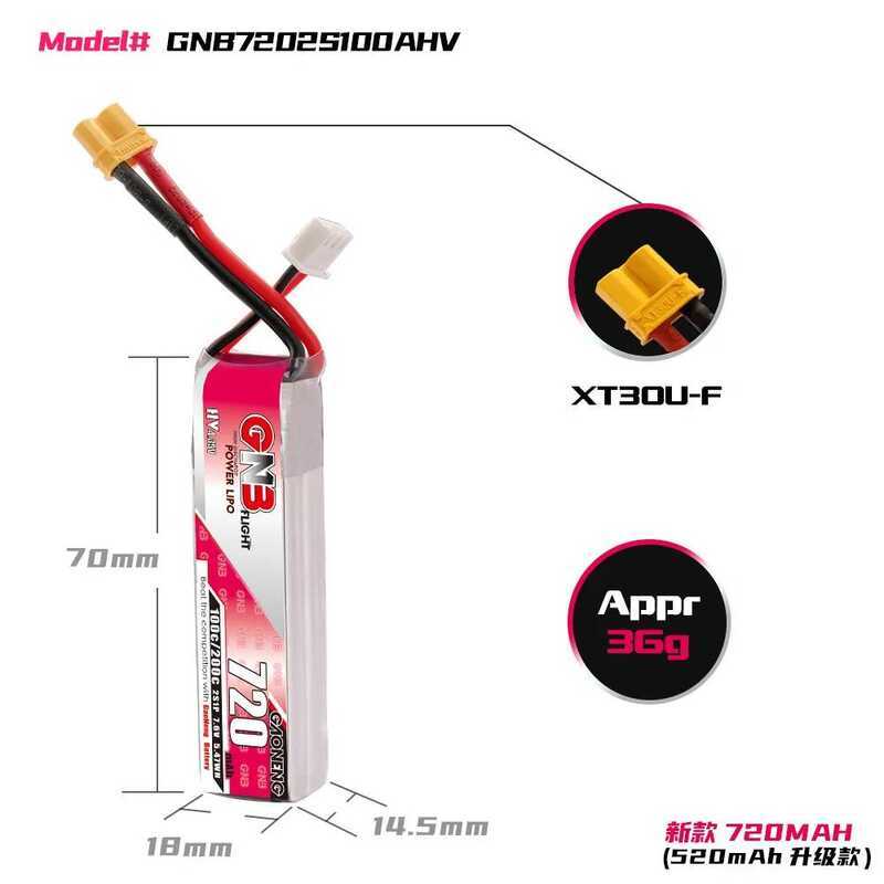 ▥ 1-5 ชิ้น/เซ็ต GAONENG GNB 2S HV Lipo แบตเตอรี่สูงสุด 200C 720Mah 7.6V Xt30u-F ปลั๊กสําหรับ RC