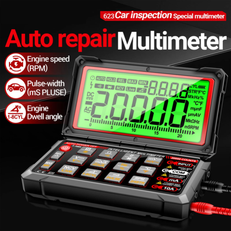 623 Car Multimeter Digital Multimeter 20000 Counts RPM mS PLUSE Engine Dwell Angle Measure NCV Dete