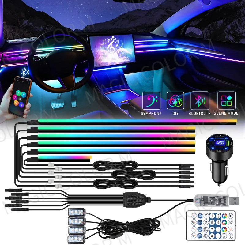 For Tesla Model 3 Y S X Car Ambient Lights Strips 10 in 1 Footwell Universal RGB Atmosphere Lamps U