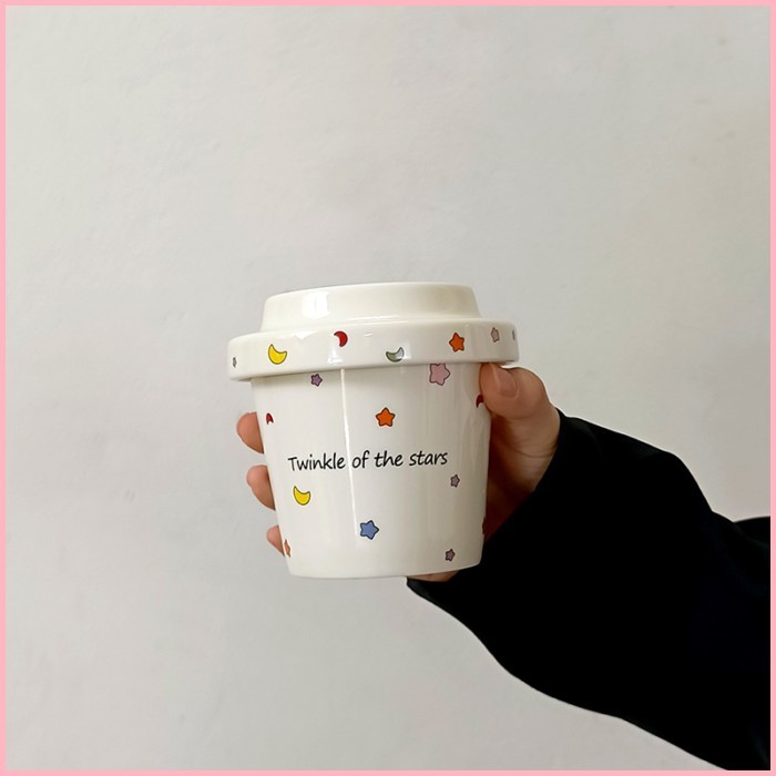 ครีมเซรามิกมือถ้วยดาวดวงจันทร์เชอร์รี่ถ้วยถ้วยสูงถ้วยบ้านซอก