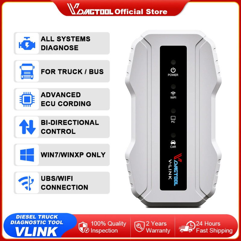 Vdiagtool VLINK Diesel Truck Diagnostic Tool For CAT For Cummins Truck Tools Heavy Duty Truck Scann
