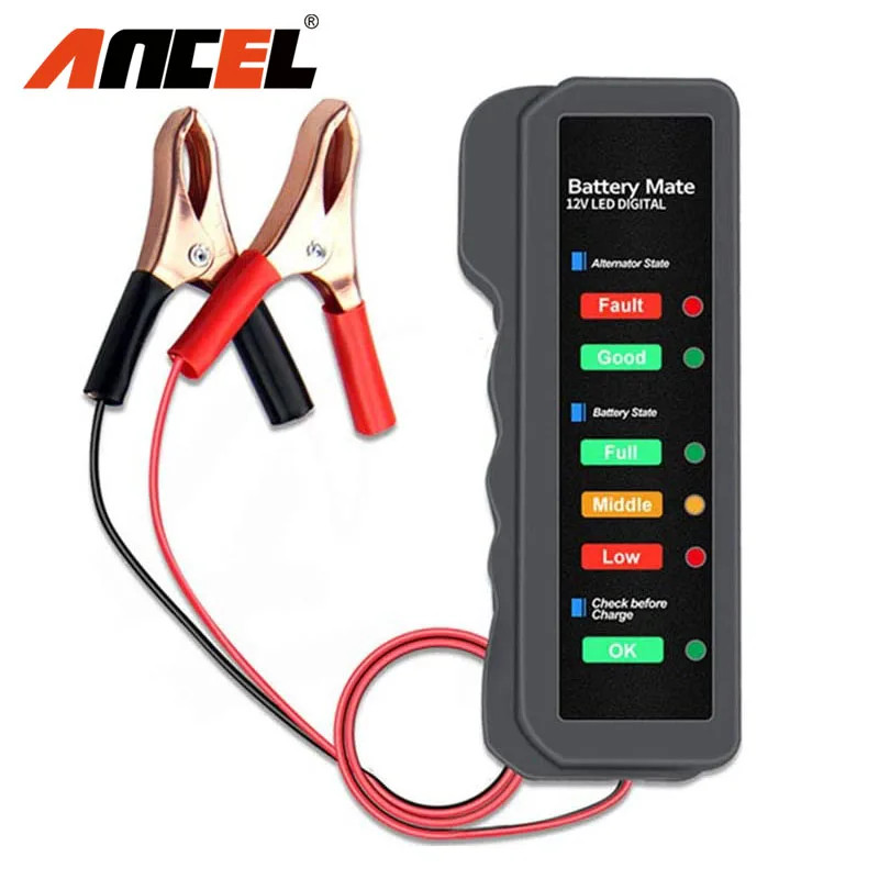 ANCEL BM310 12V Car Battery Tester Analyzer Motorcycle Tester Fault Detector with LED Lights Displa