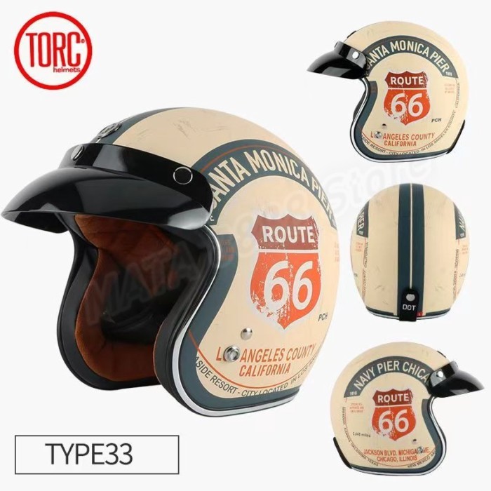 TORC T50 3/4 Open Face Moto Helmet Transparent Bubble Mirror DOT Approved Vintage Motorcycle Helmet