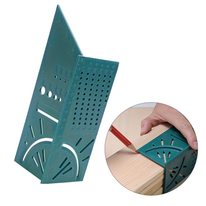 1pc Woodworking 3D Mitre Angle Measuring Tools, Multi-Functional 90 Degree Line Ruler, Perforated P