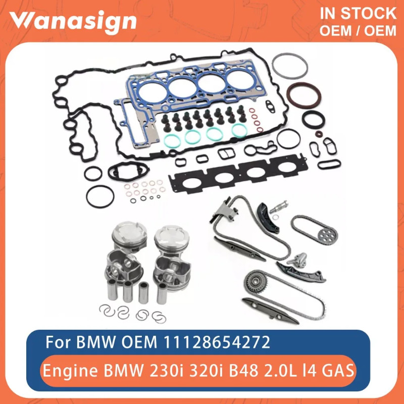 Engine Head Gasket Set Timing Chain Kit Piston & Ring Set Fit 2.0 L For BMW 220i 230i 320i 120i 420