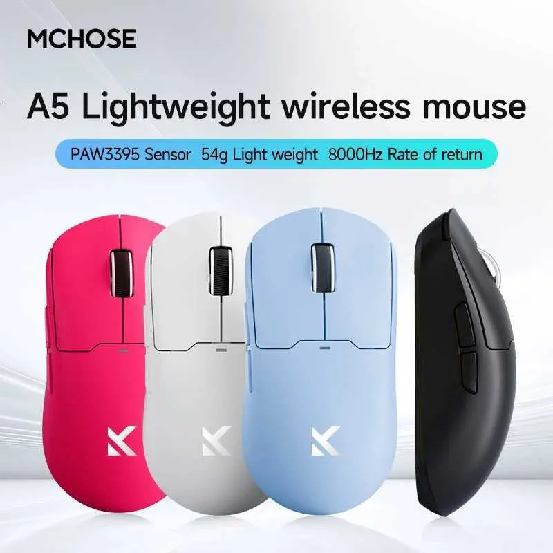 MCHOSE A5 V2 UItra เมาส์สําหรับเล่นเกมไร้สาย Paw3395 8K น้ําหนักเบา Tri-Mode Custom Low Latency เมาส