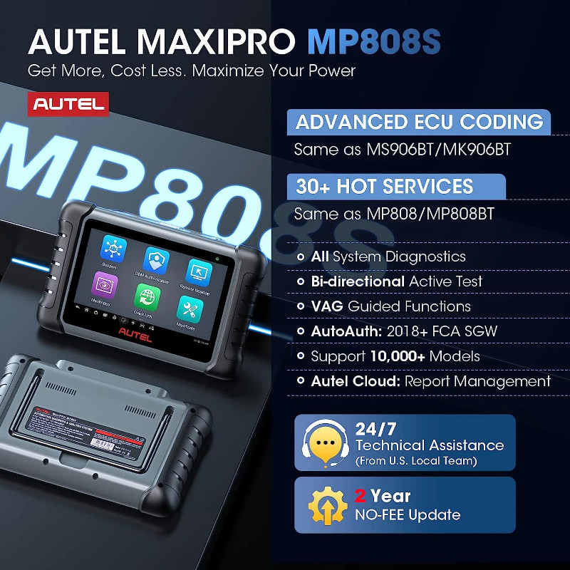 Autel MaxiPRO MP808S Diagnostic Scanner Bi-directional Control OBD2 Automotive Scanner ECU Coding D