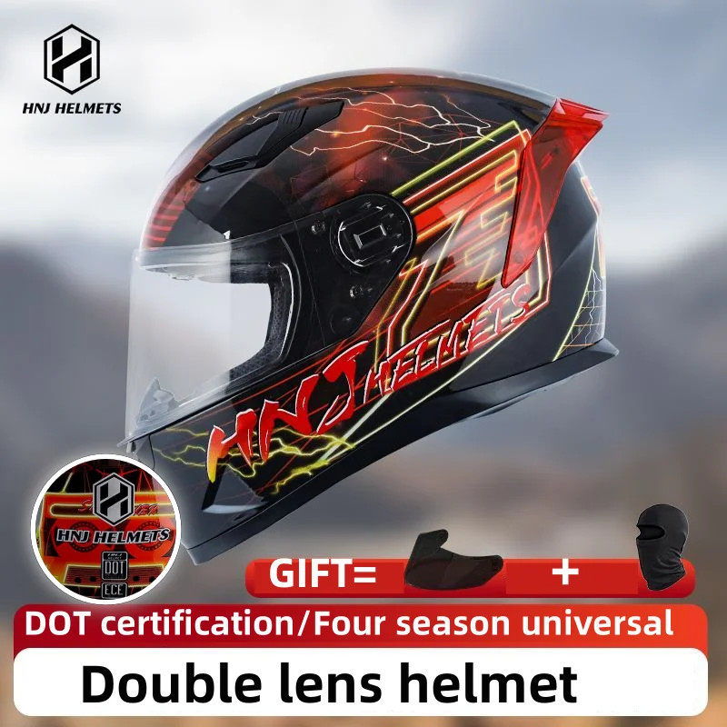 HNJ Motorcycle Helmet DOT Certified Knight Full Helmet Double Lens Motorcycle Off Road Helmet Four