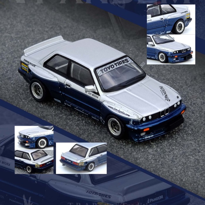 พร้อมสต็อก INNO 1: 64 BMW BMW E30 M3 Wide Body PANDEM Silver Blue Alloy Car Model