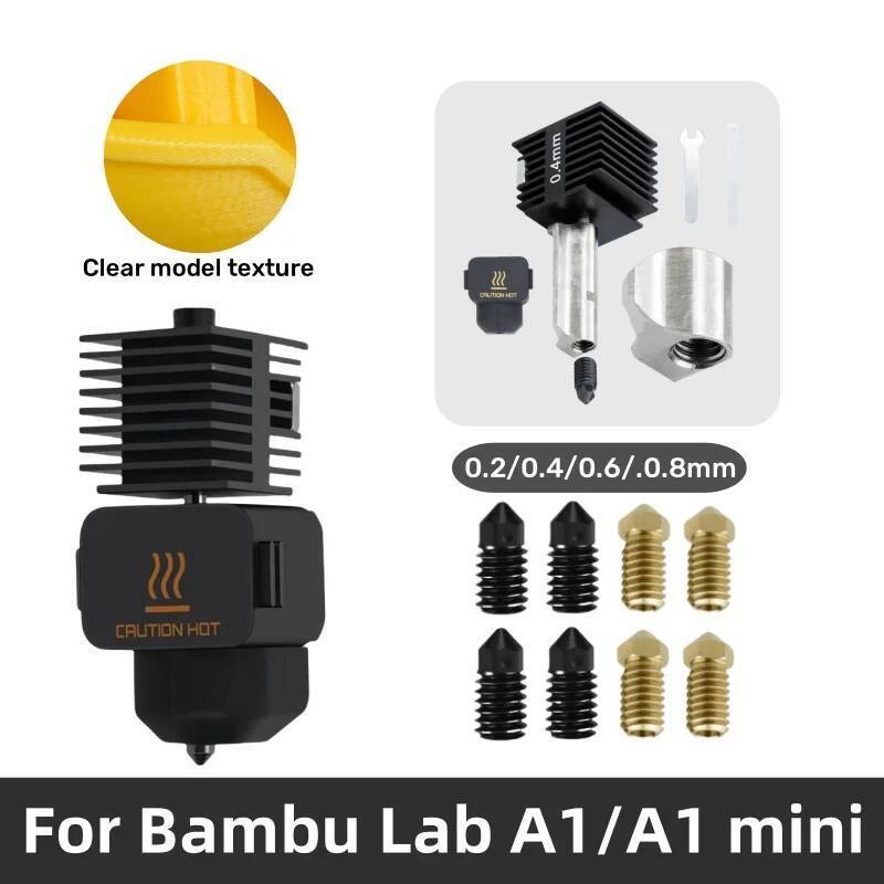 สําหรับBambu Lab A1 mini Hotendชุด 0.2/0.4/0.6/0.8 มม.ชุบเหล็กหัวฉีดสําหรับA1 เปลี่ยนHotendชุดสําหรั