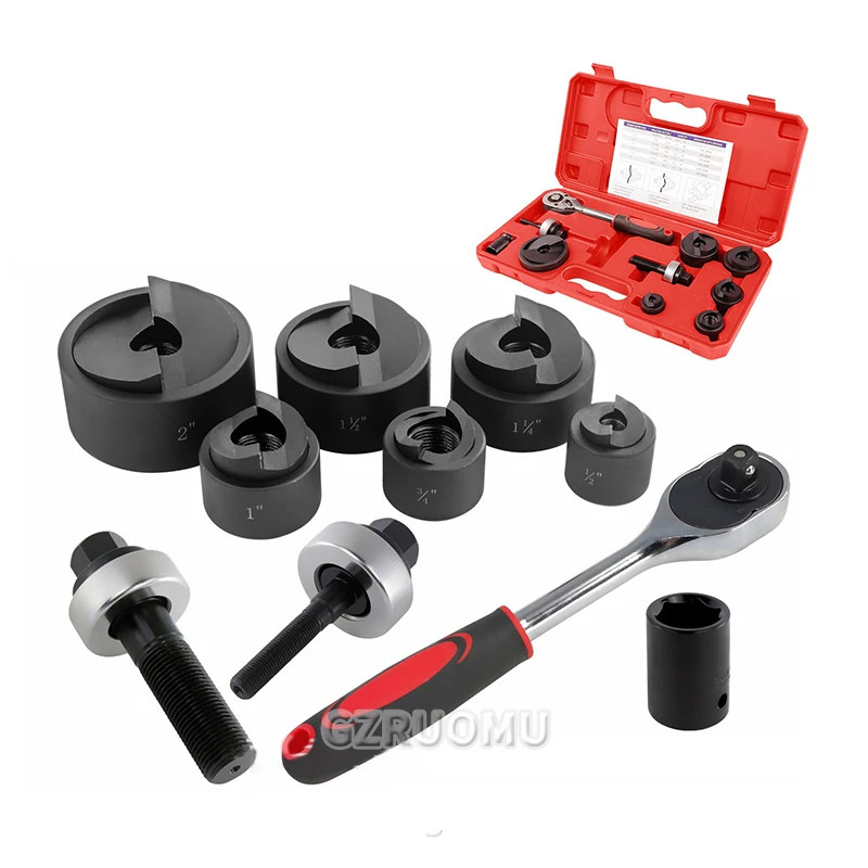 Manual Ratchet Knockout Hole Punch Driver Kit 1/2 to 2 Inch(22.5-61.5mm) Electrical Conduit Hole Cu