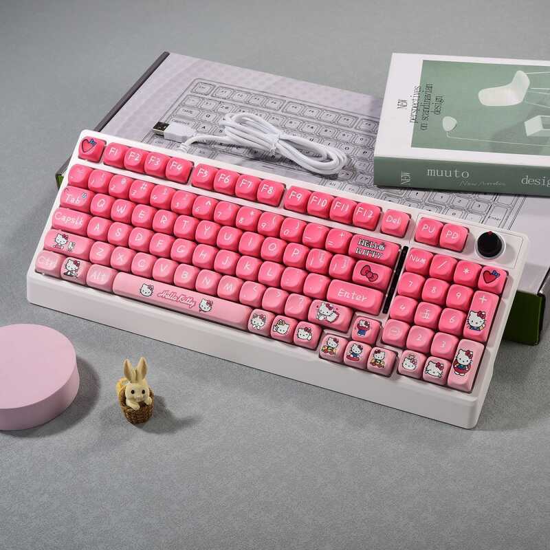 K K98-Key Red Axis Wired Mechanical Keyboard Girl Pink Custom Keyboard Gaming Business Desktop Compu