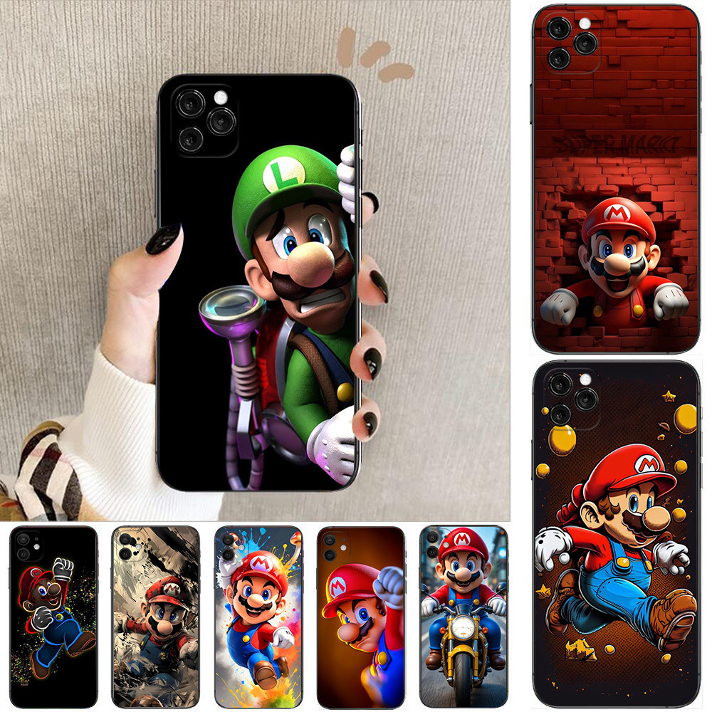 IPhone 15 16 17 Pro Max 16e 15 16 Plus Q11 Luigi เคสโทรศัพท์สีดําแบบนิ่ม