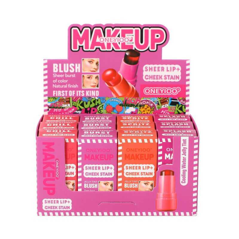 Cross-Border High-Quality Jelly Blush Stick Blush Lip Cheek Dual-Use Four-Color Q-Bomb Easy-to-Color