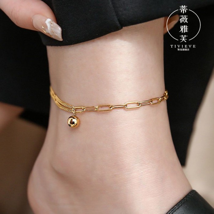 [ขายร้อน] Golden Ball Anklet High-End Golden Ankle Foot Chain