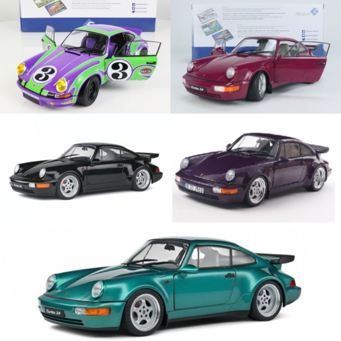 พร้อมสต็อก SOLIDO 18 PORSCHE PO 964 TURBO โมเดลรถโลหะผสมเปิดคู่