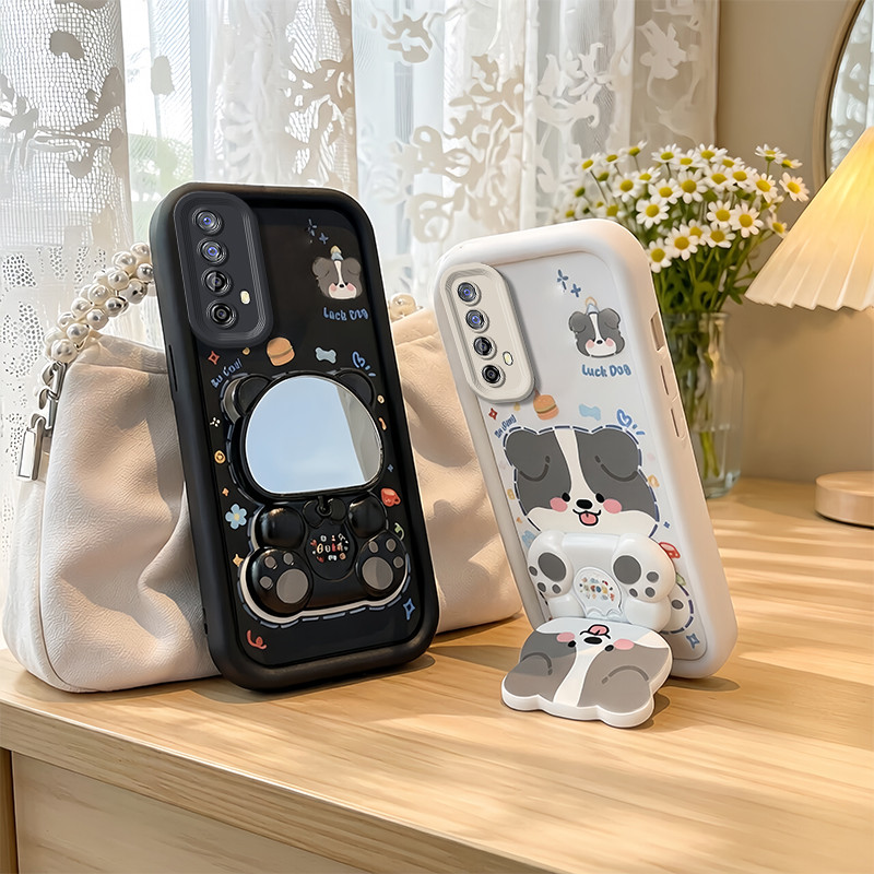 เหมาะสําหรับRealme 7 Narzo 30 4G PRO 6 เคสโทรศัพท์ใหม่น่ารักการ์ตูนสุนัขกระจกแต่งหน้ารูปแบบซิลิโคนเต็มแพ็คกันกระแทกเคสโทรศัพท์TYT02