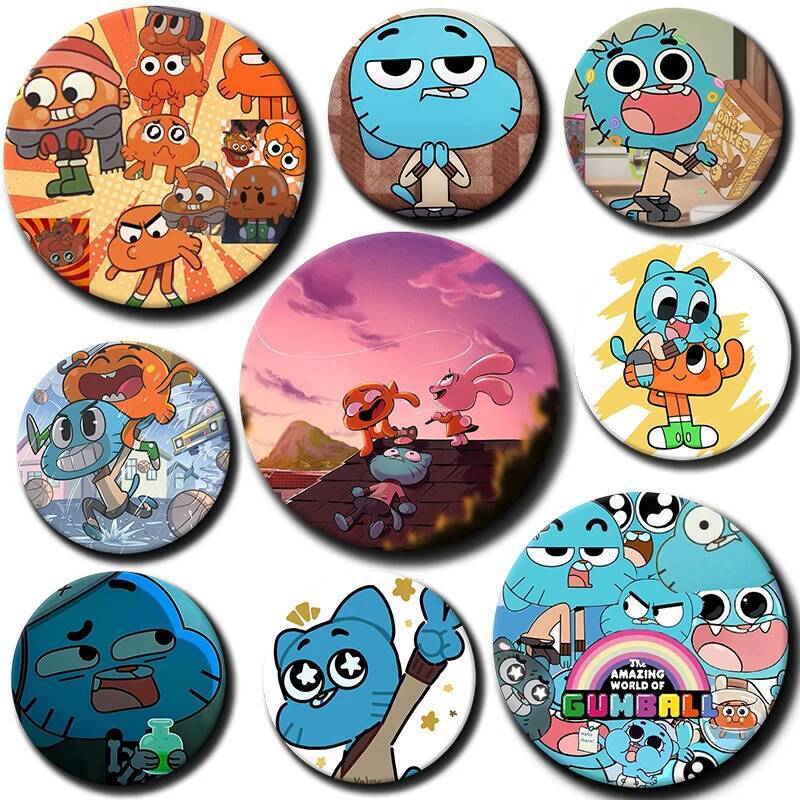 58 มม.การ์ตูน Amazing World Gumball ปุ่ม Pin Kawaii Darwin และ Anais เข็มกลัดอะนิเมะ Badge สําหรับกร