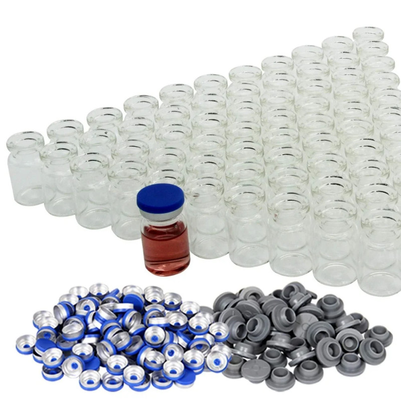 5ml Clear Glass Vials-100 Pack Clear Glass Headspace Vials with Plastic-Aluminum Flip Caps and Rubb