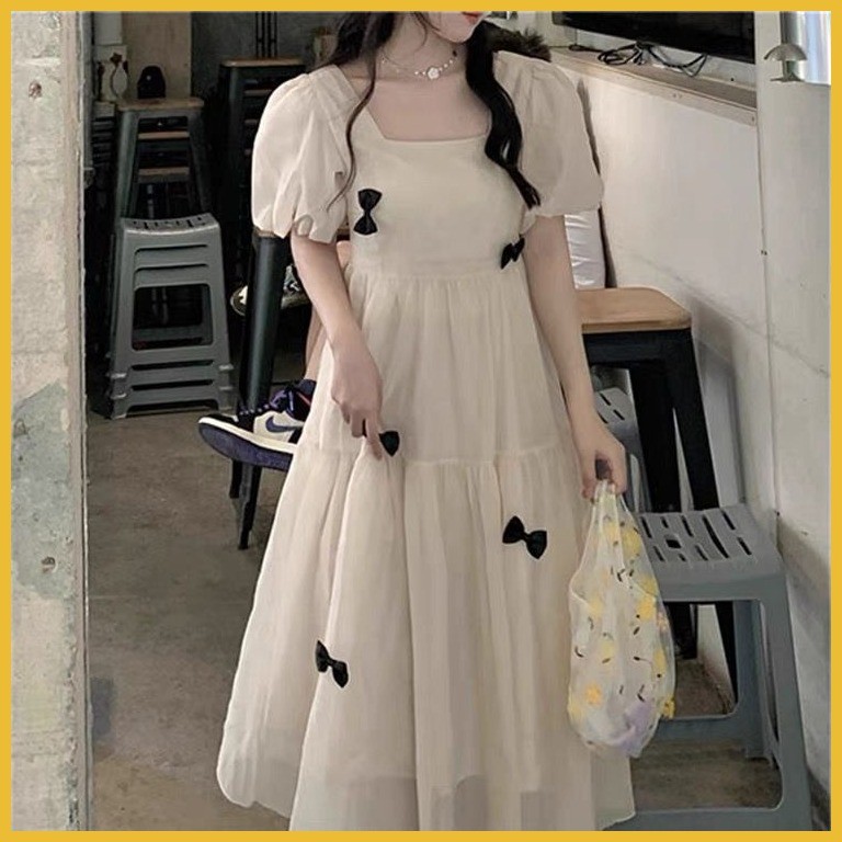 ️พร้อมส่ง ️L-4XL ชุดคลุมท้อง เดรสไซส์ใหญ่ โบว์หวาน กระโปรงนางฟ้าแขนพอง ใส่ได้ 100 กก.