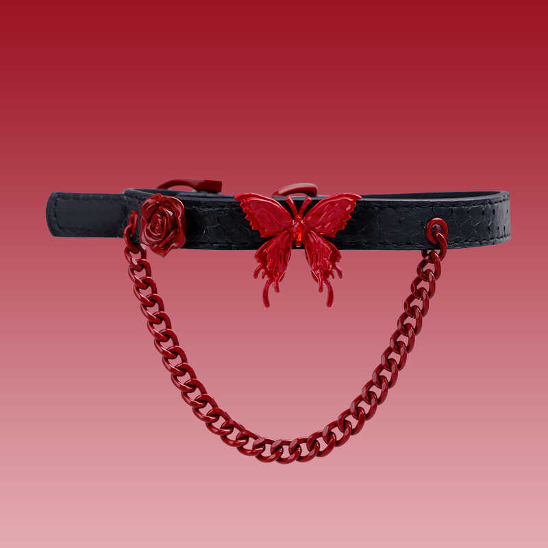 Python Skin Butterfly choker สร้อยคอเซ็กซี่ qq ปลอกคอเชือกลากลูกสุนัขคู่ของเล่น
