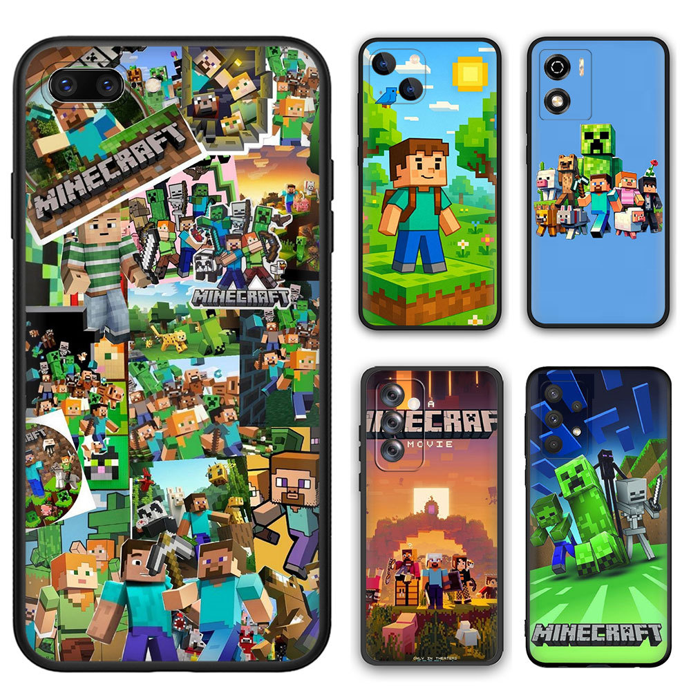 แฟชั่นเคสโทรศัพท์สําหรับVivo Y03 Y18 Y18S Y18E Y19S S19 Pro Y28 Y30T Y37M 74T7 Minecraftเกมนุ่มสีดํา