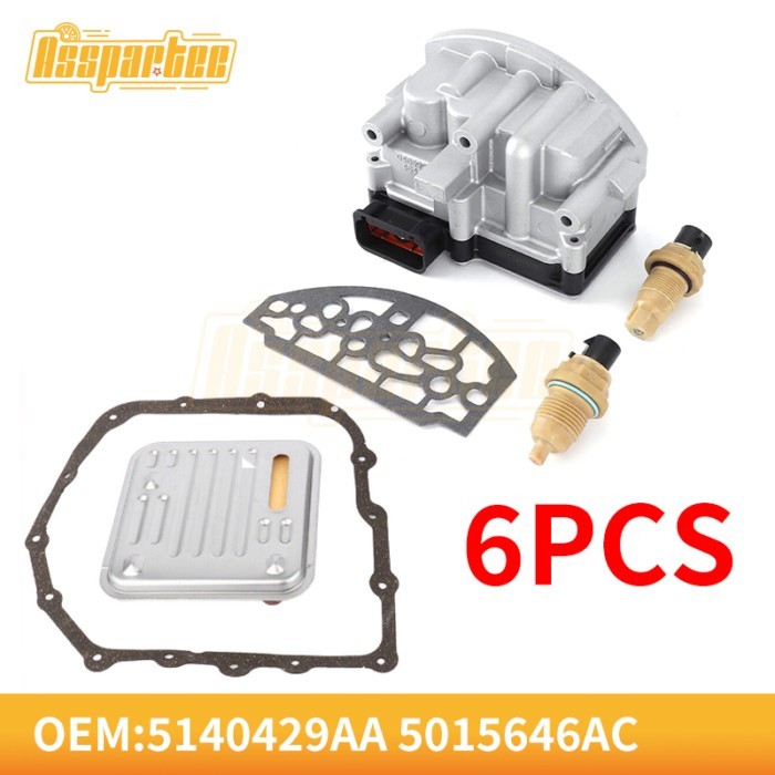6PCS A604 41TE Transmission Shift Solenoid Pack Block Speed Sensors Filter Kit 5140429AA 5015646AC