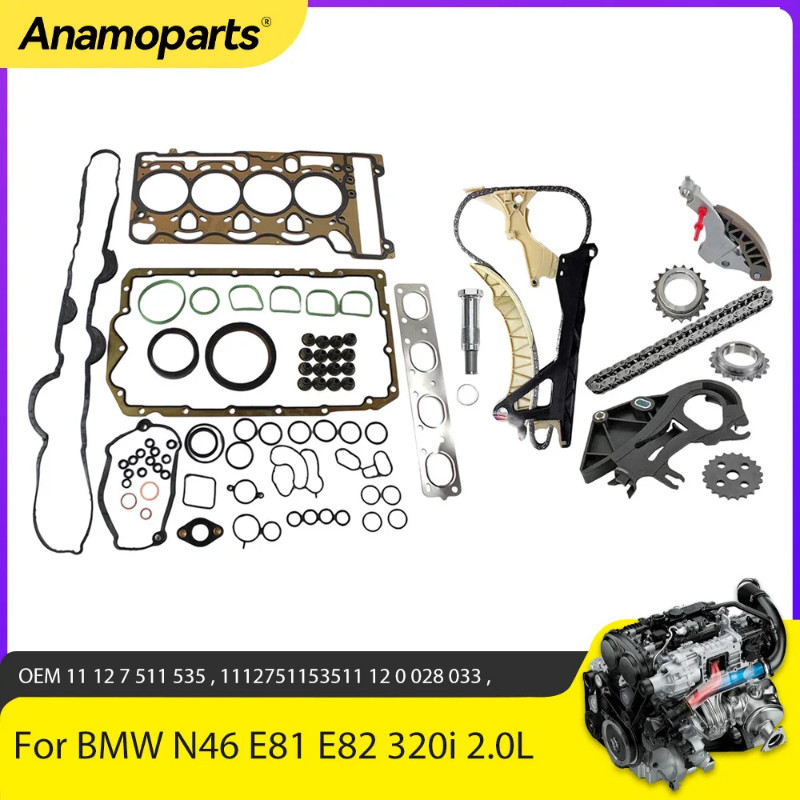 Engine Parts Full Gasket Set Timing Chain Kit Fit 2.0 L L4 Gas N46 For BMW E46 E81 E90 E93 118i 120
