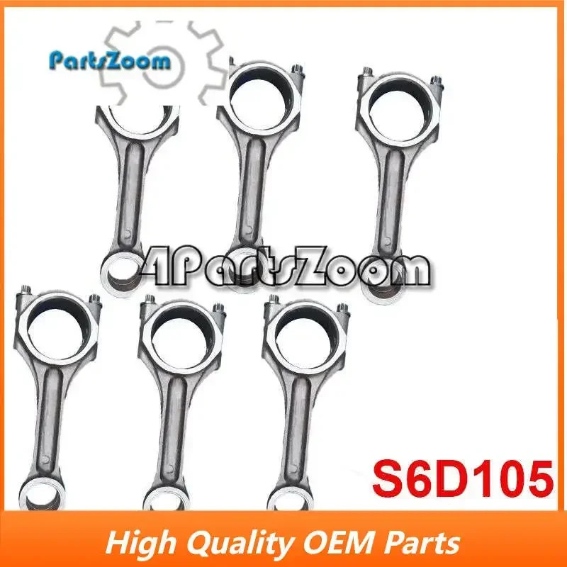 6pcs 6D105 S6D105 engine connecting rod conrod con rod for Komatsu Excavator with bolt 6136-31-3101