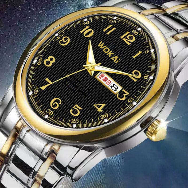 WOKAI ยี่ห้อนาฬิกาผู้ชายปฏิทินคู่ควอตซ์ตัวแทนการจัดส่งกีฬานาฬิกาผู้ชาย