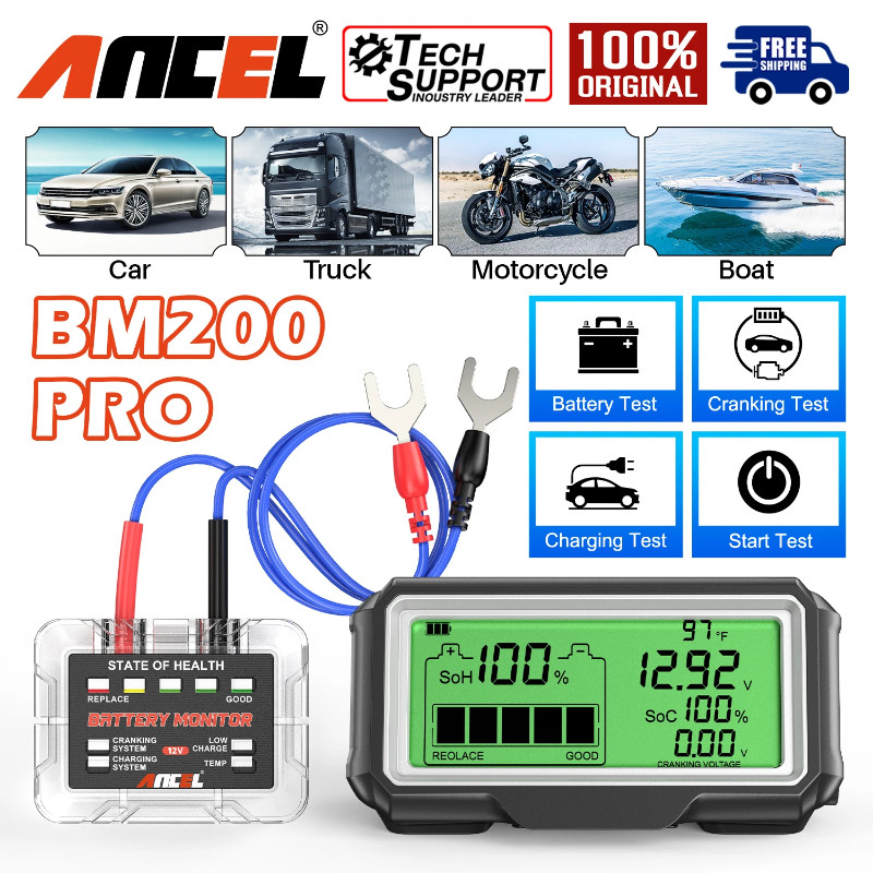 ANCEL BM200 Pro 12V Battery Tester LED Battry Monitor Display Battery Health SOH SOC Wireless Batte