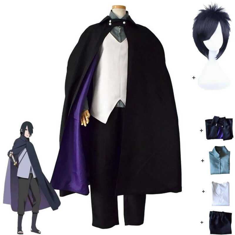 C Anime Uchiha Sasuke Cosplay Costume Black Cloak Shirt Vest Uniform Full Set Wig Adult Man Woman H
