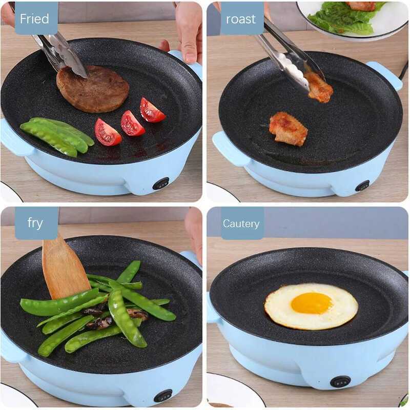 C 220V Multifunction Electric Frying Pan Skillet Non-Sticky Grill Fry Baking Roast Pan Cooker Steak