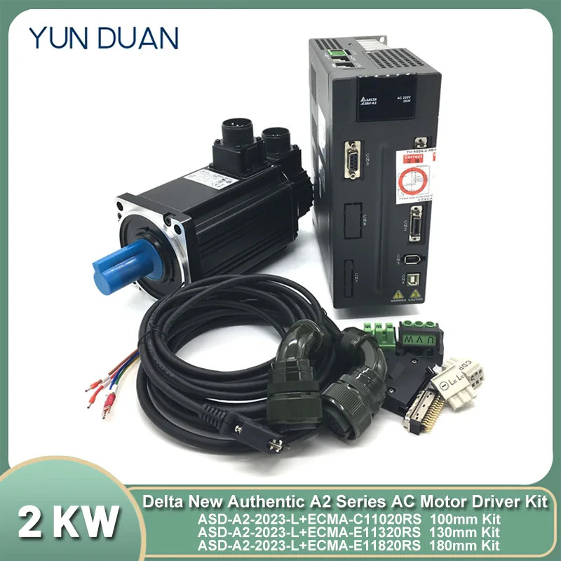 2KW Delta Servo Motor Driver A2 Kit AC 220V 100/130/180mm ASD-A2-2023-L+ECMA-C11020RS ECMA-E11320RS