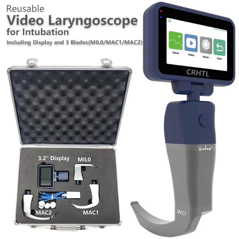 CR-32 Pediatric Video Laryngoscope, 3.2" Screen with 3 Reusable Blade (MIL0 MAC1 MAC2),  Reusable V