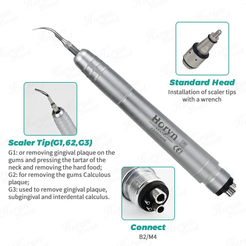 Dental Ultrasonic Air Scaler  Teeth Cleaning 2/4 Holes 3Tips air Scaler Handpiece with G1/ G2 / G3