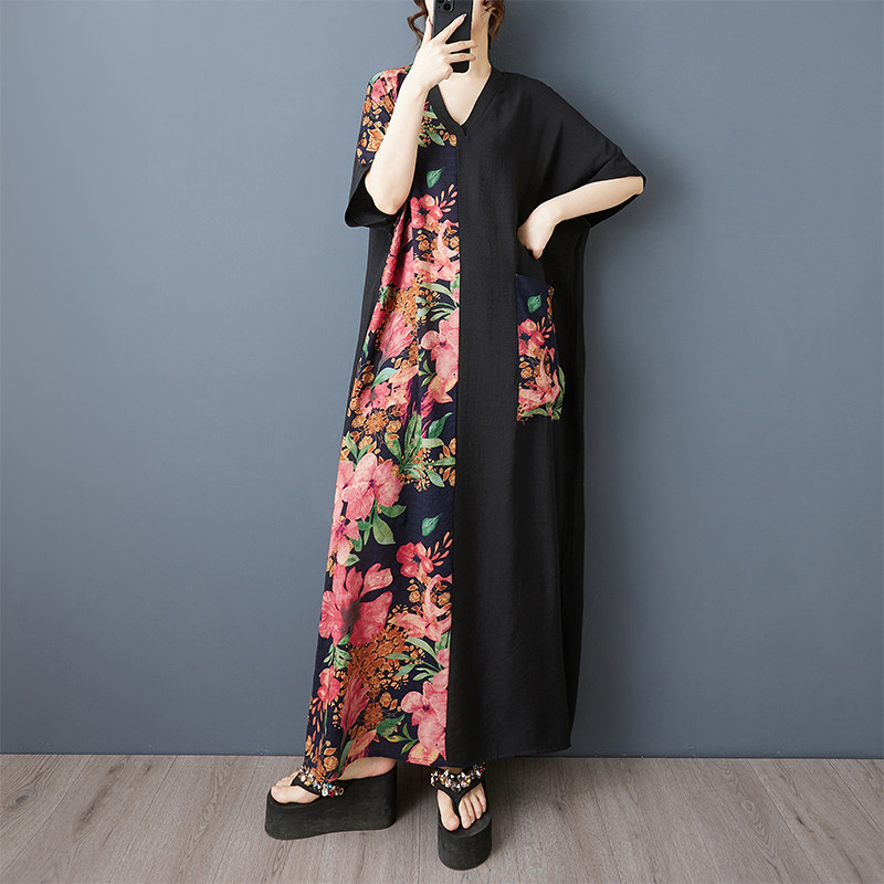 Ladivi L-9XL Plus ขนาดแฟชั่นผู้หญิงพิมพ์ชุดโบฮีเมียนแขนสั้นลําลองหลวมขนาดใหญ่ Robe ฤดูร้อนยาว Tunic 