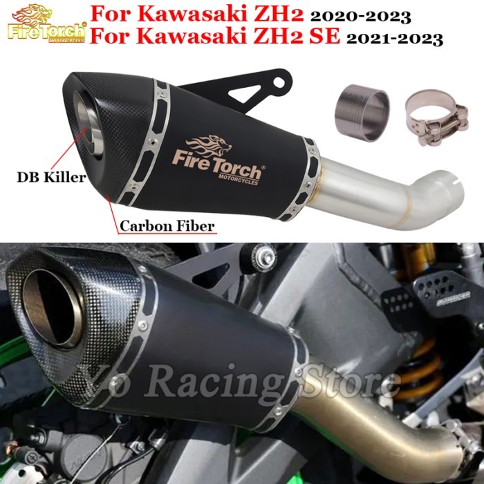 Carbon Fiber Muffler Moto Slip On For Kawasaki ZH2 2020-2023 ZH2 SE 2021-2023 Motorcycle Exhaust Es