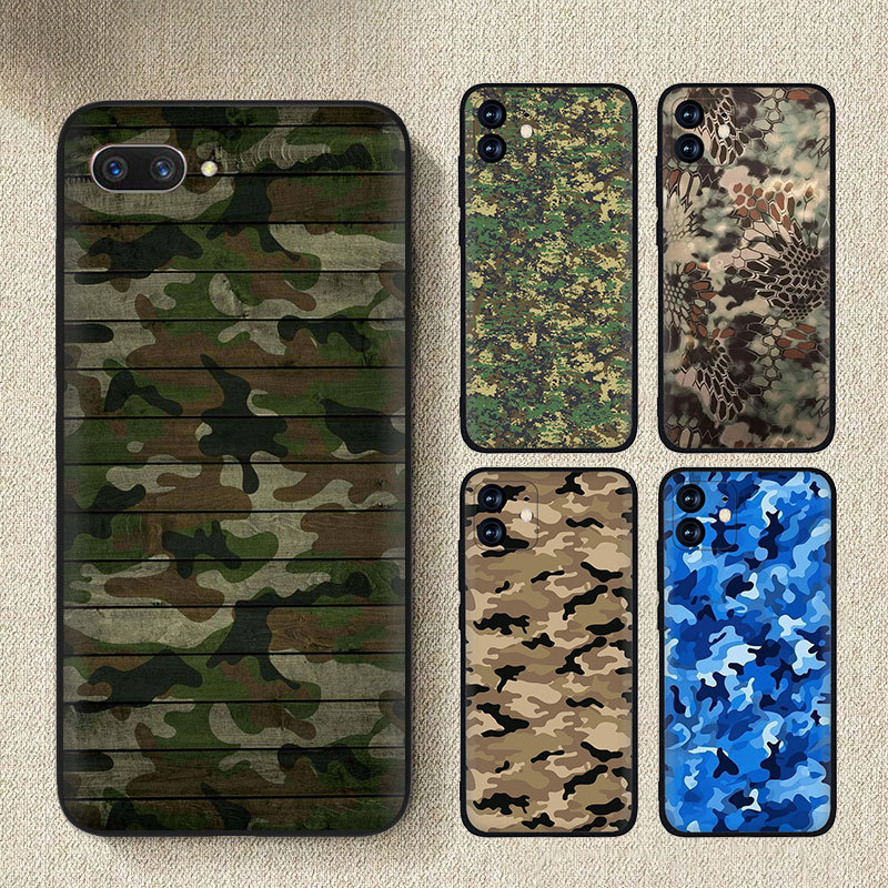 ซิลิโคนTPU Shell OPPO A18 A38 A58 A78 4G A98 F23 Reno 8T 5G 7z 8z 7Lite P672 Camouflageสีดําเคสโทรศั