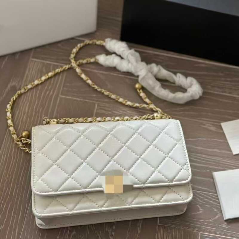 Square Messenger Bag with Diamond Chain - Stylish Gold Beads