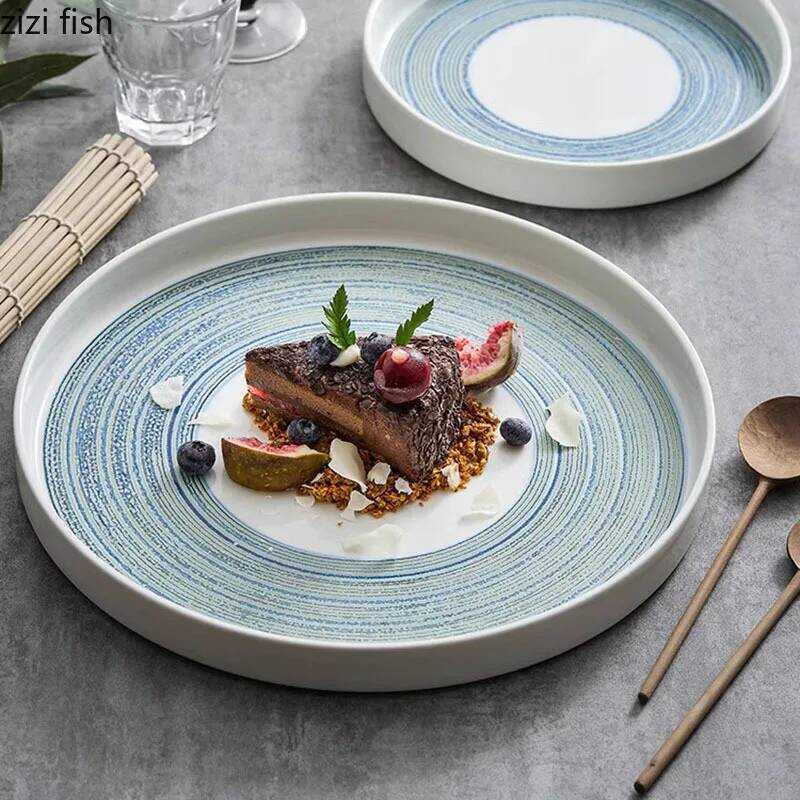 C Creative Ceramic Straight Edge Plate Restaurant Soup Plate Steak Plate Dessert Plates Molecular C