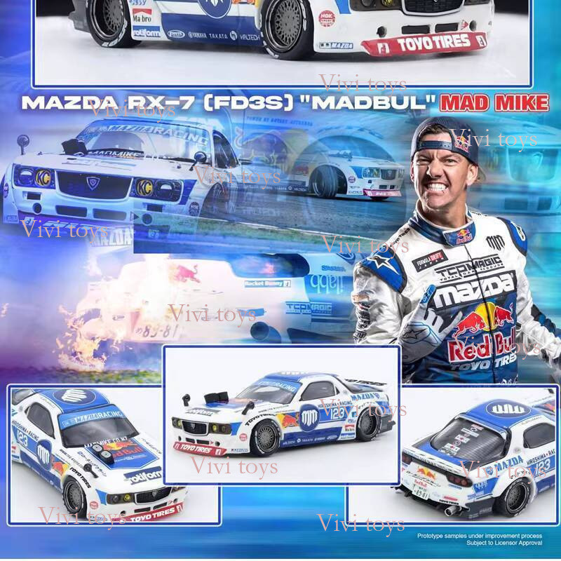 {{vivi toys}} 2025 ของเล่น Vivi แนะนําสิบขนาดรถอันดับ INNO 1: 64 Mazda RX7 FD3S Pendem Rocket Rabbit 001 โมเดลรถโลหะผสมกระทิงแดง 251228
